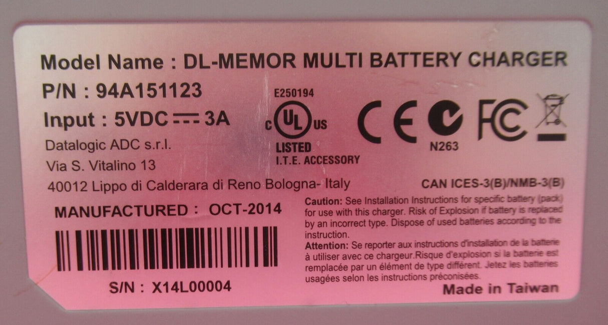 Datalogic Barcode Scanner DL Memor Multi Battery Charger 94A151123 4-Slot Dock