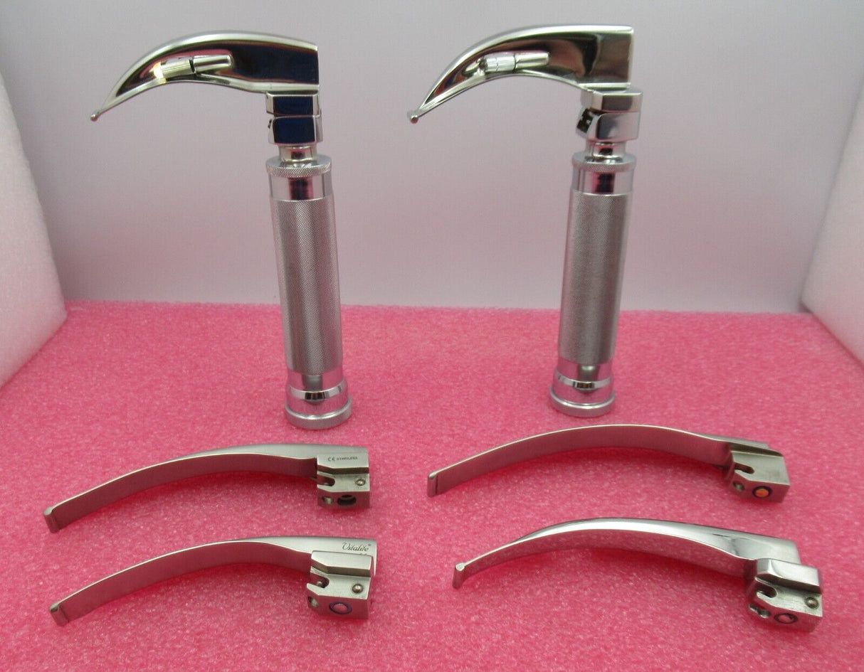 2 x Laryngoscope MacIntosh With 6 Curved Mac Fiber Optic blades Attachments