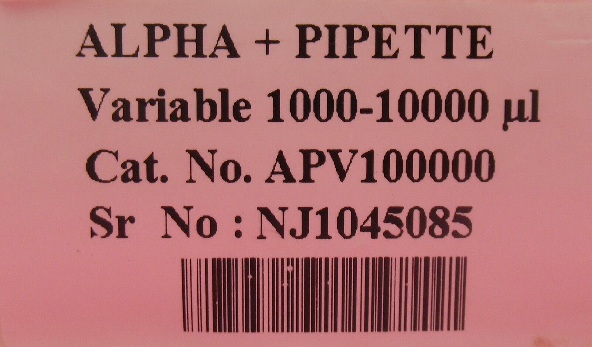 New Alpha+ APV100000 Pipette Manual Single Channel 1000-10000√∞l Variable Volume