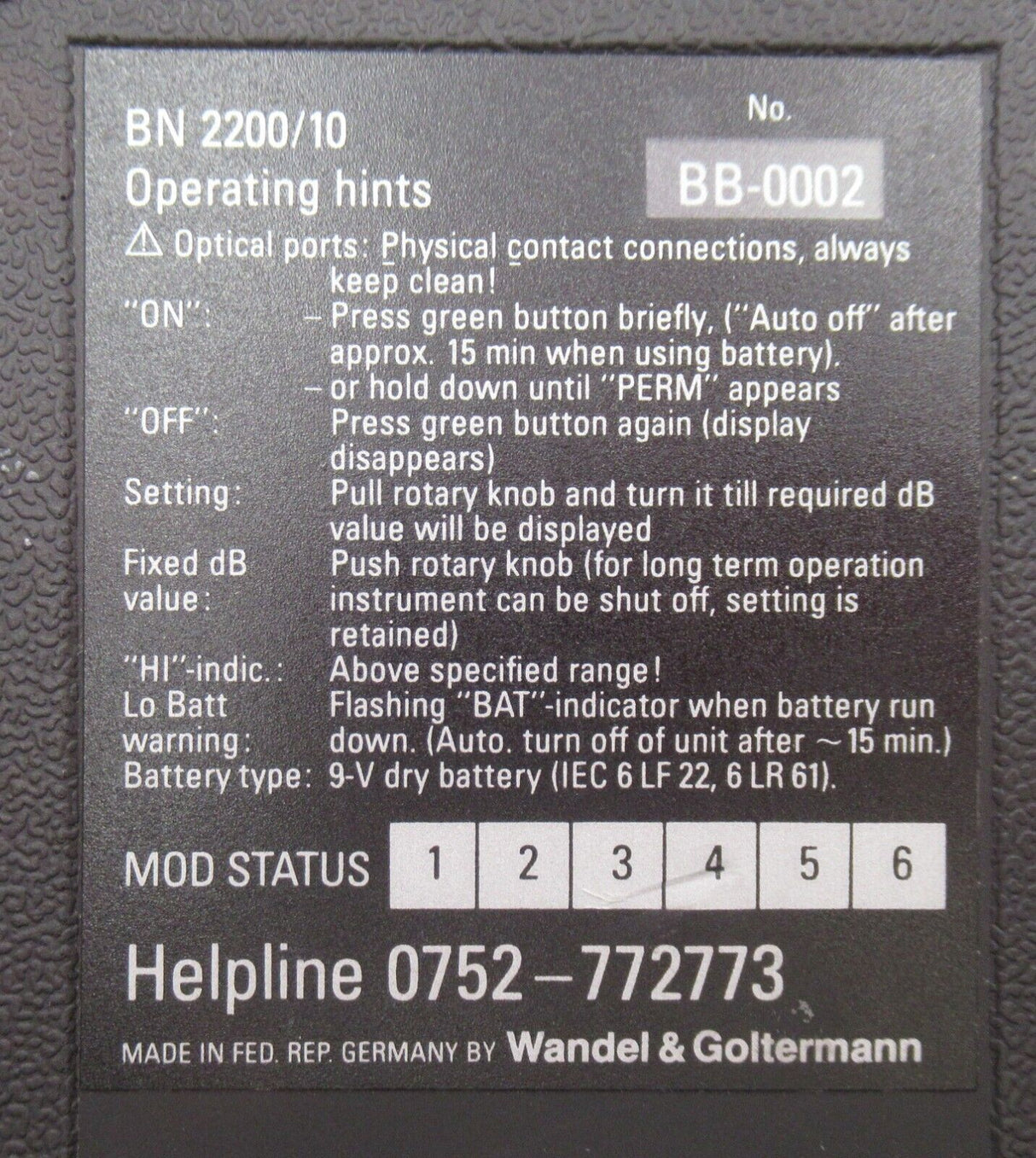 BT 817815 Attenuator Optical Fiber Variable 1A MK III 2200/00.89 BN2200/10