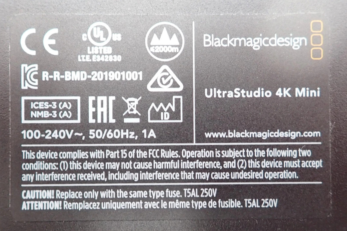 Blackmagic UltraStudio 4K Mini Thunderbolt 3 Capture/Playback Box XLR SDI HDMI4