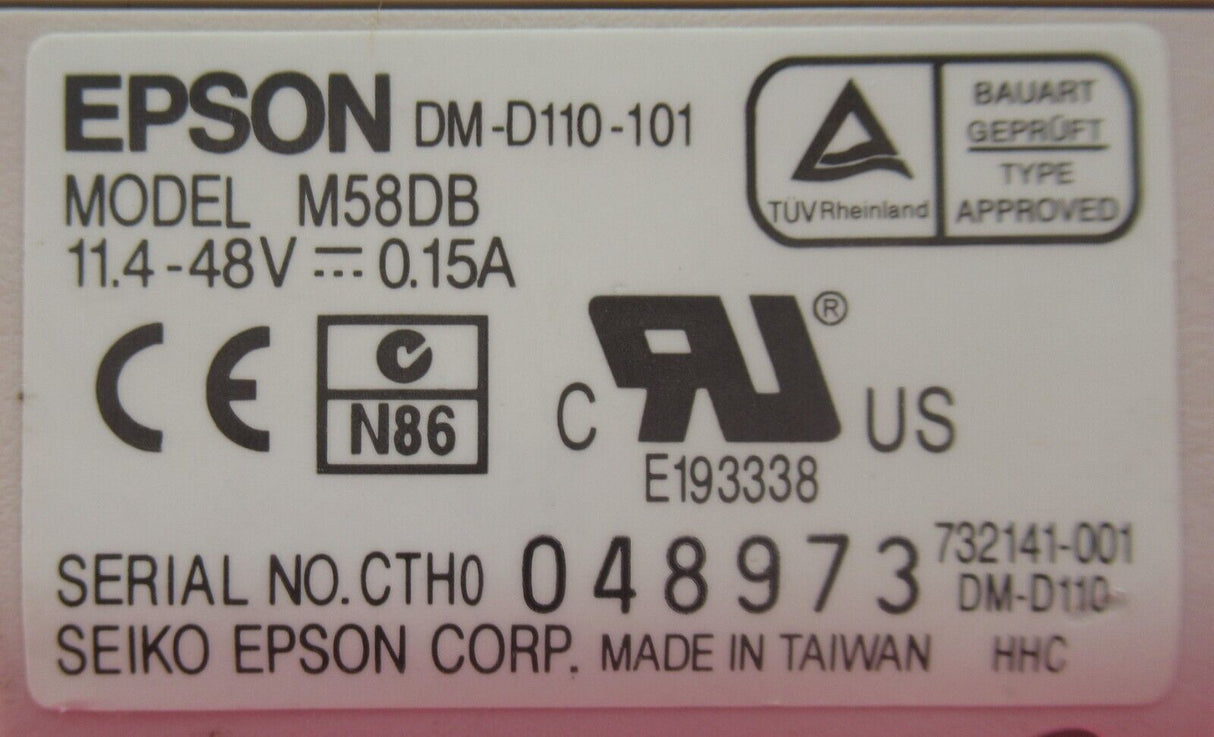 Epson DM-D110-101 M58DB Point Of Sale POS Customer LCD Display White For DM-D110