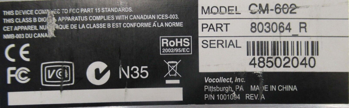 Vocollect CM-602-1 Five Bay Battery Charger For Talkman T2 Series + Power Supply