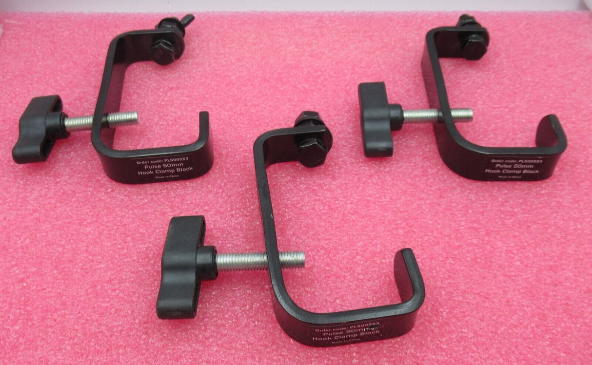 3 x Pulse PLS00553 50mm Black Truss/Lighting Bars Powder Coated Hook Clamp