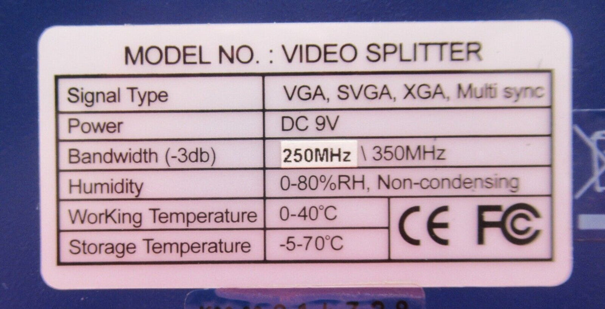 Videk 2 Port Video Splitter 350 MHz VS92A