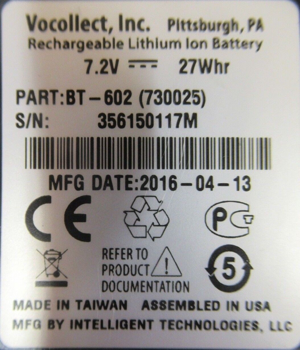 2 x Orig Vocollect Lithium Ion Rechargeable 7.2V-27Whr Battery BT-602 T2 Series