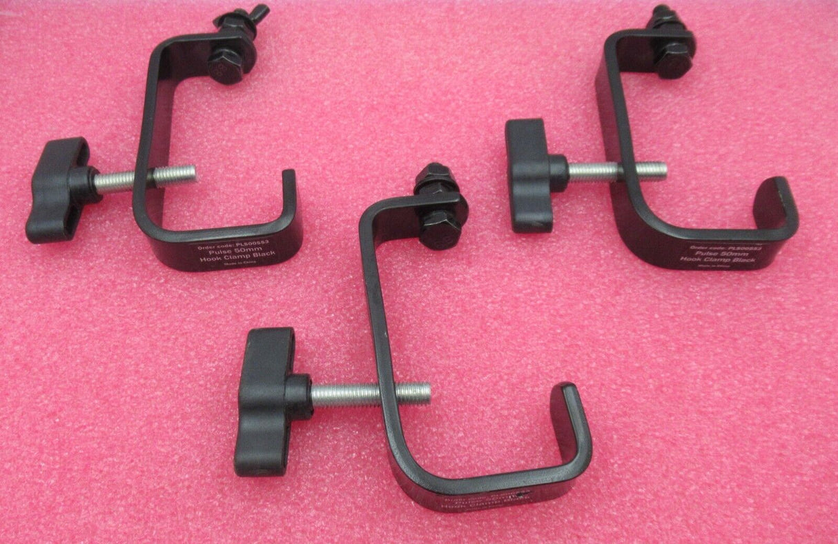 3 x Pulse PLS00553 50mm Black Truss/Lighting Bars Powder Coated Hook Clamp