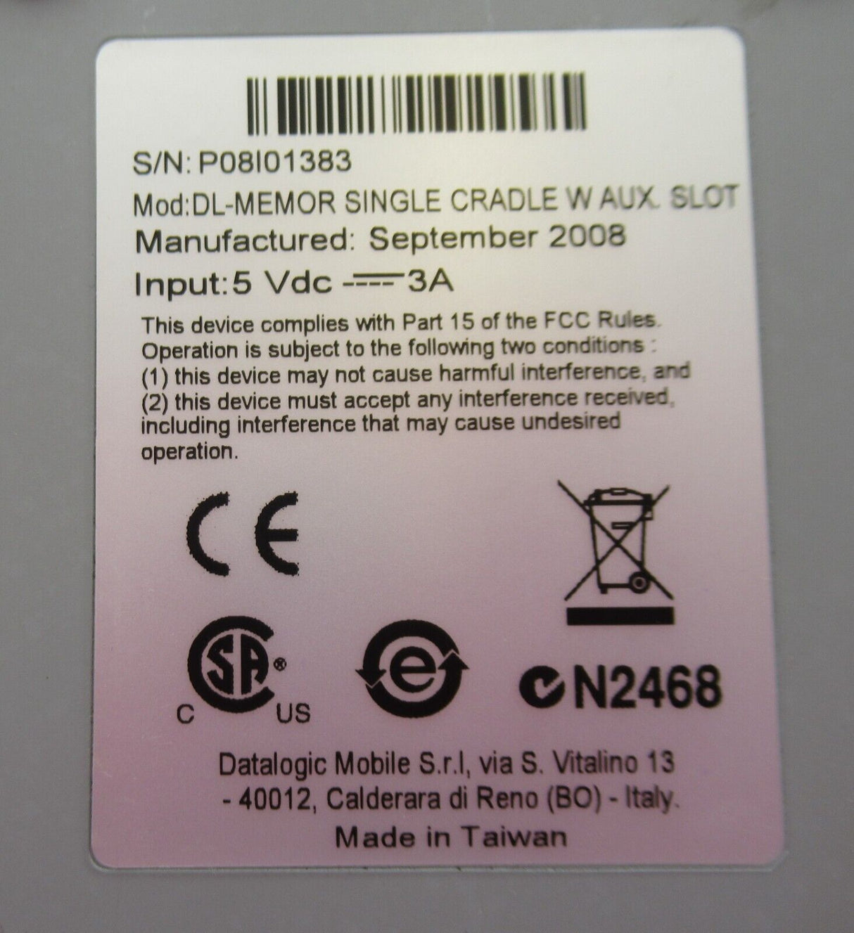 DataLogic DL-MEMOR-SINGLE-CRADLE 94A151110 Single Slot Desk Cradle Charger