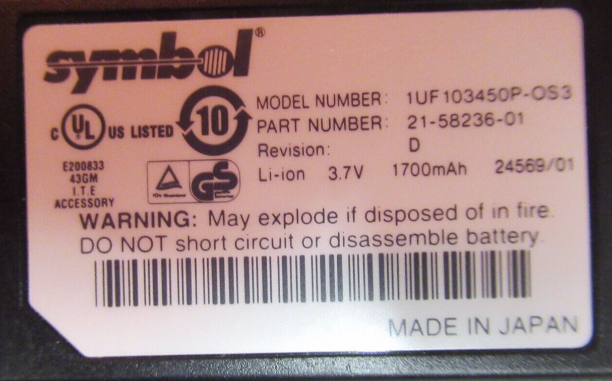 Symbol 21-58236-01 Scanner Li-ion Battery PPT2846 PPT8800 PPT8846 PPT8860