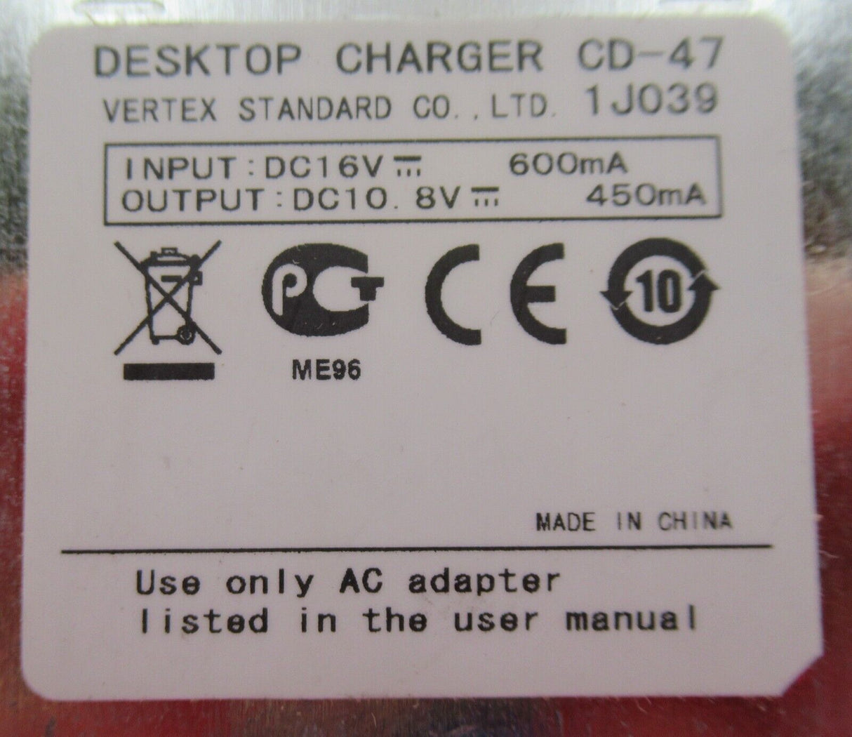 Vertex Standard CD-47 Ni-MH Desktop Charger Base Cradle No AC Power Adapter