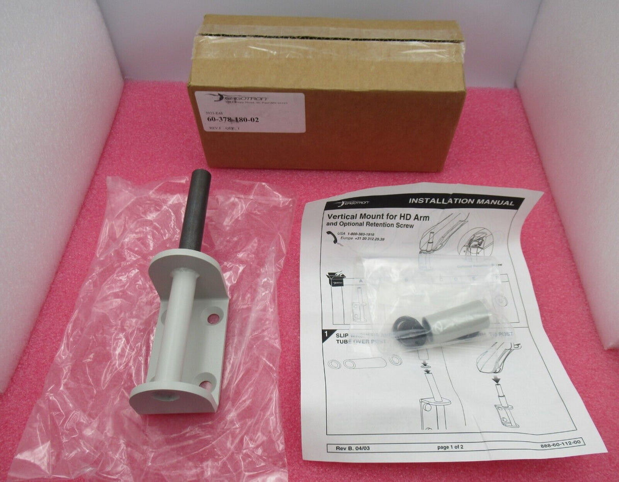 New Sealed Ergotron 60-378-180-02 Vertical Monitor Arm Mount - Grey