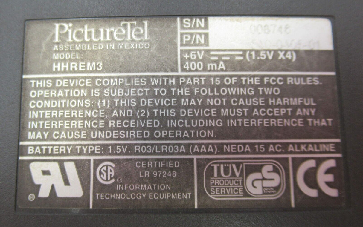 PictureTel HHREM3 540-0405-01 Video Conferencing M5 System Remote Control