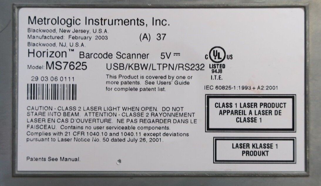 Metrologic Instruments Horizon MS7625 USB/KBW/LTPN/RS232 1D Barcode Scanner