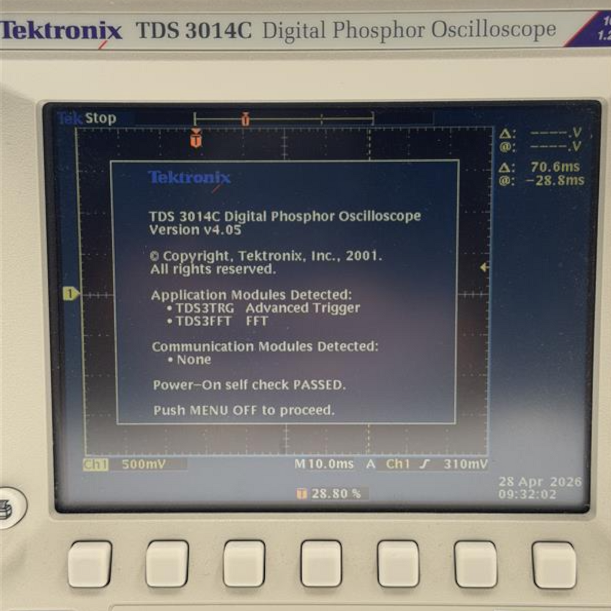 Tektronix TDS3014C 100MHz 4 Channel 1.25GS/s Digital Phosphor Oscilloscope DPO1