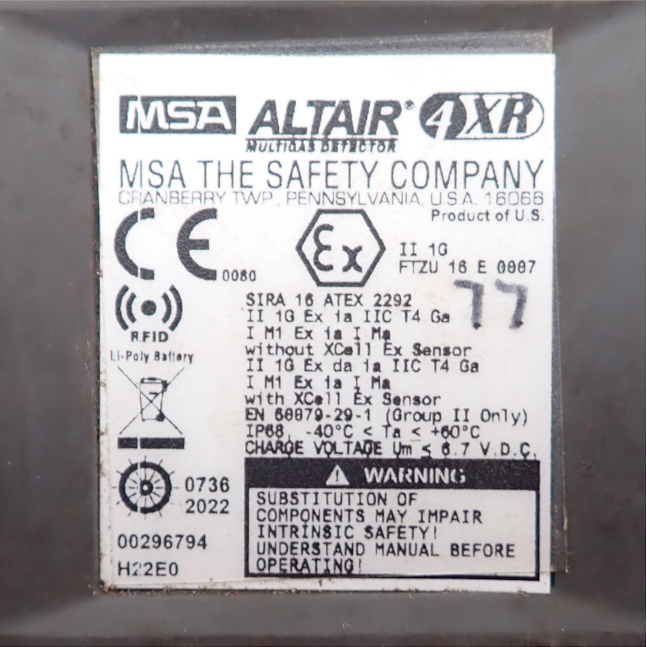 MSA Altair 4XR Multi Gas Detector LEL O2 CO H2S Gas Monitor Bluetooth IP6814