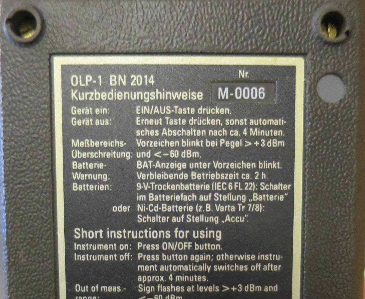 Wandel & Goltermann OLP-1 OPT Optical Power Meter Measuring Instrument 2014/01