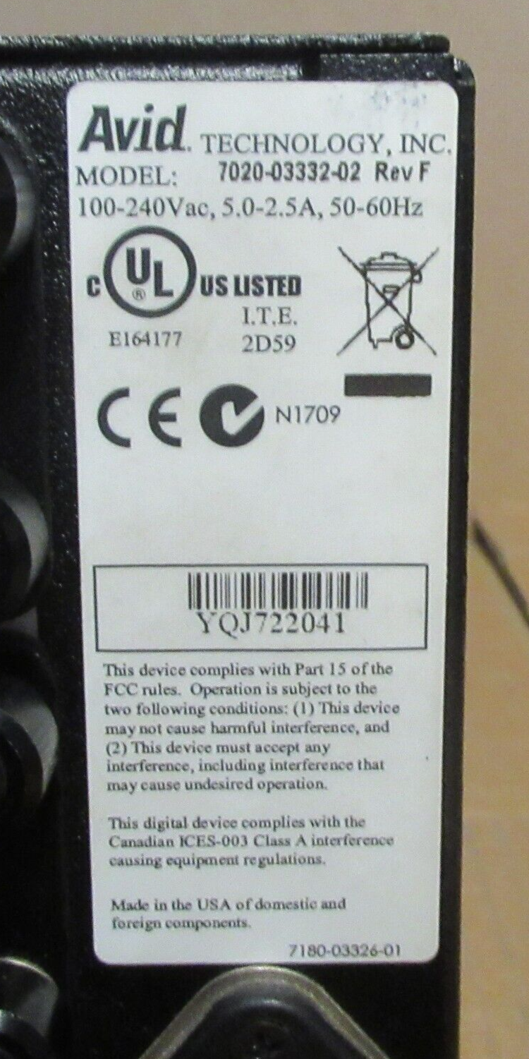 AVID Adrenaline DNxcel Expansion HD Breakout Box 7020-03332-02 7030-03226-02