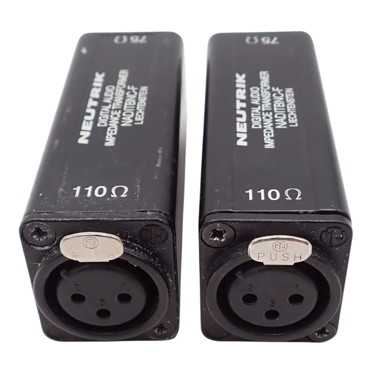 2 x Neutrik NADITBNC-F 110 to 75 Ohm Digital Audio Impedance Transformer0