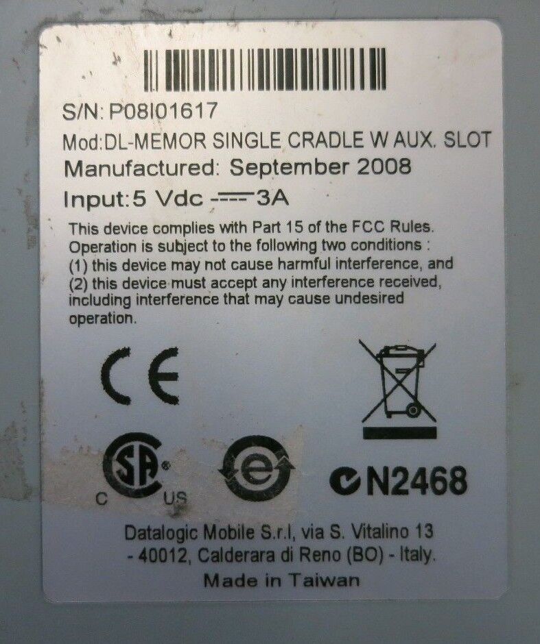 Datalogic DL-MEMOR-SINGLE-CRADLE 94A151110 Single Slot Desk Cradle Charger