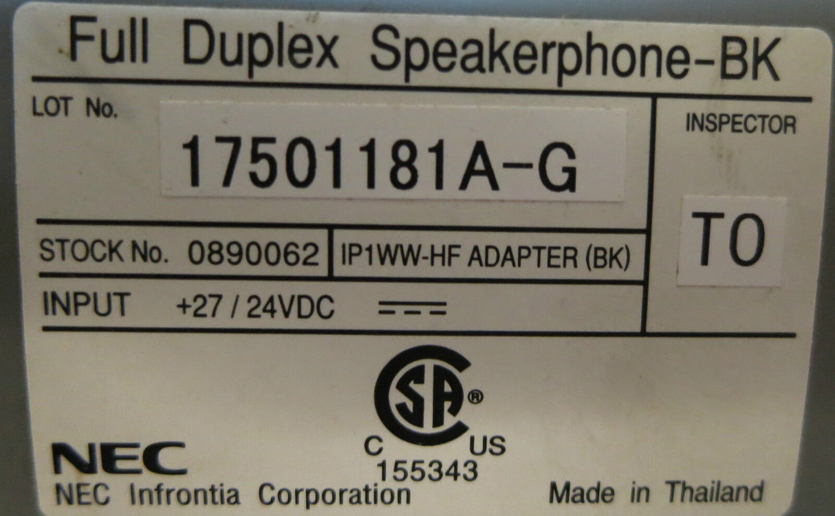 NEC Aspire Full Duplex Speakerphone-BK IP1WW-HF Adapter