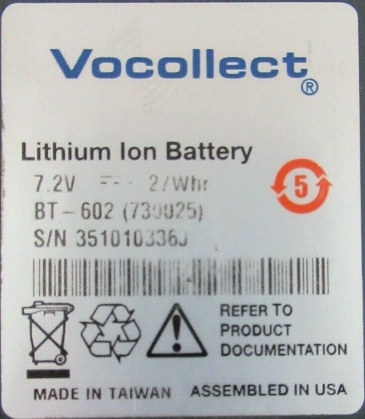 Batterie rechargeable au lithium-ion Vocollect d'origine 7,2 V-27 Wh BT-602 série T2