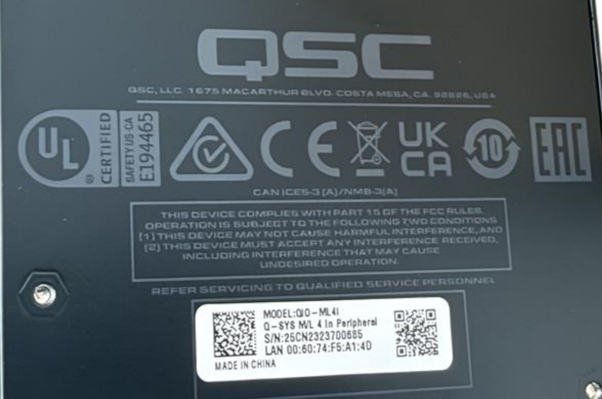 New QSC QIO-ML4i 4-Channel Mic / Line Input PoE Q-LAN Network Audio Expander4