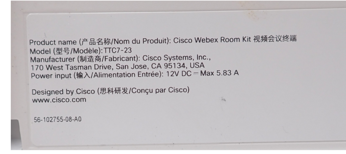 Cisco TTC7 23 CS KIT S UNIT Video Conference Webex Room System Camera Bar9