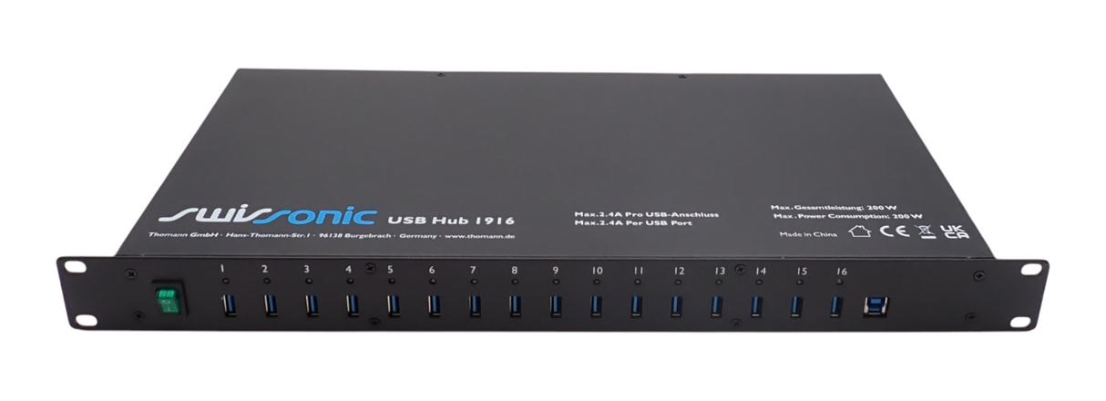 Swissonic USB Hub 1916 1U 19" 1x USB-B 3.0 And 16x USB-A 3.0 with status LED0