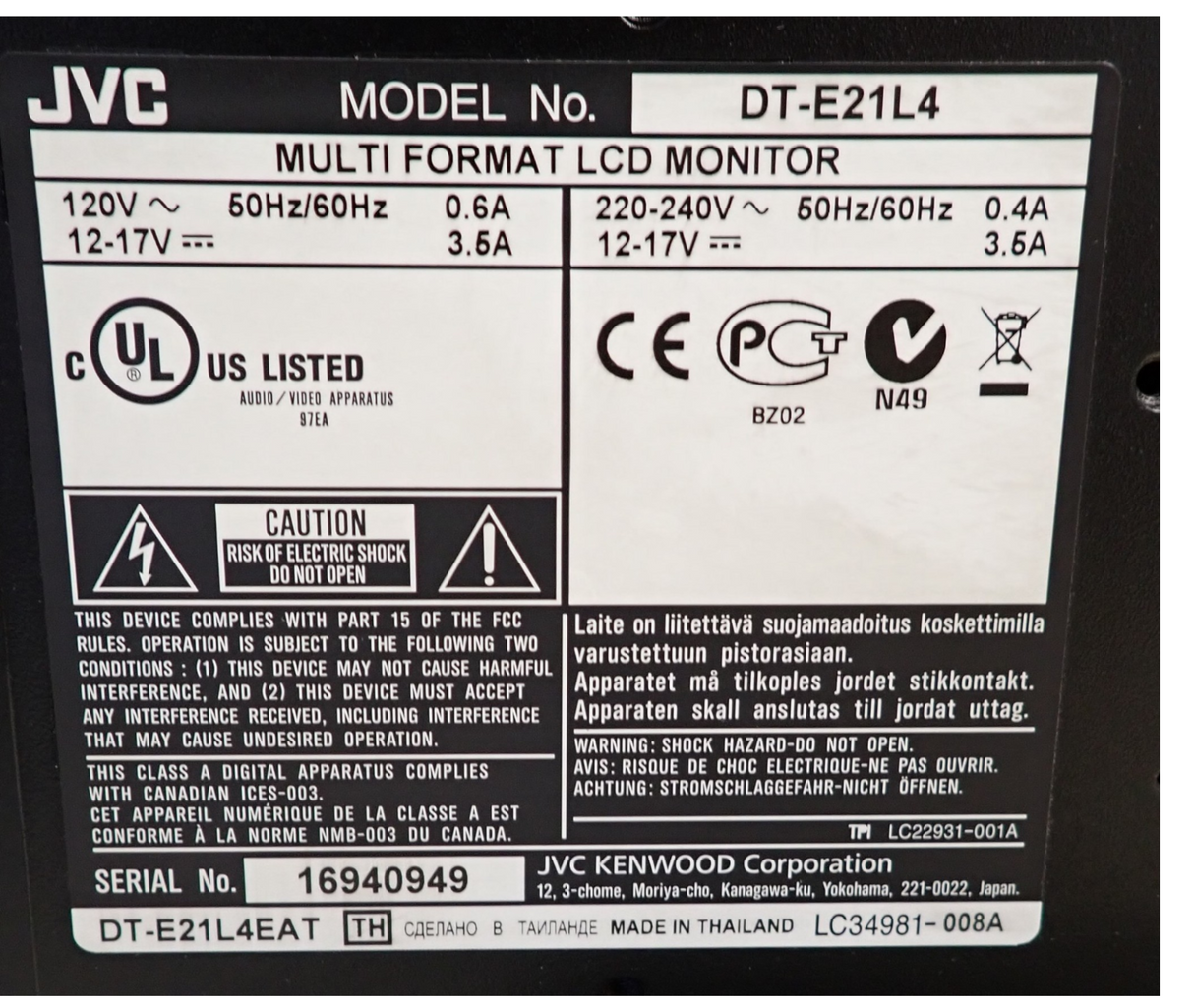 JVC DTE21L4 21" LCD LED HDMI HDSDI SDI Studio Broadcast Monitor15