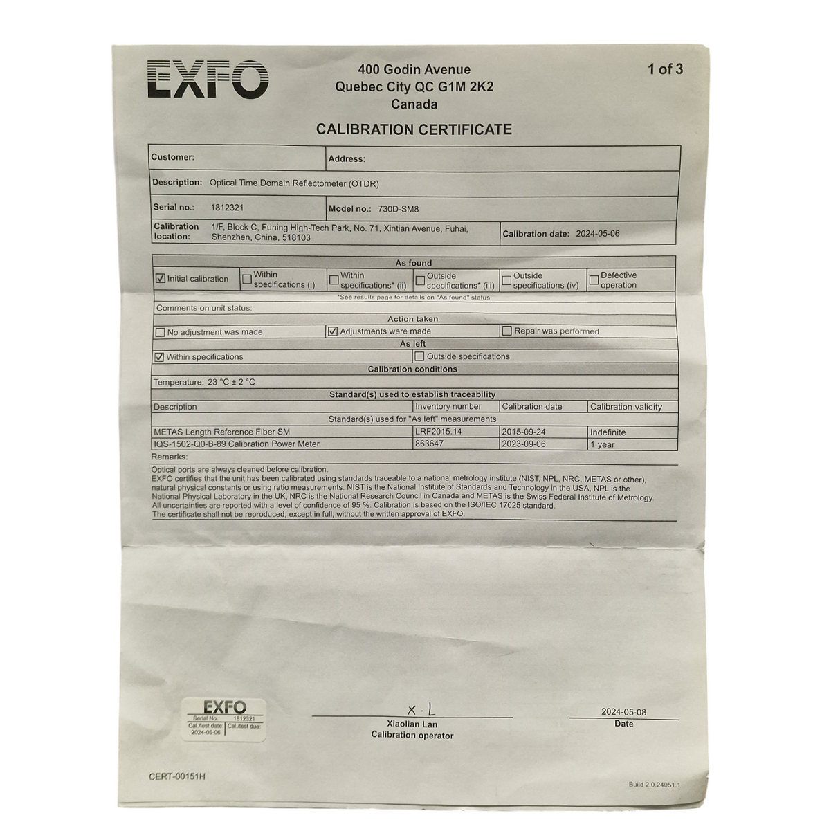 2024 EXFO Max 730D SM8 IOLM Max Tester Fibre Optic Testing Device OTDR16