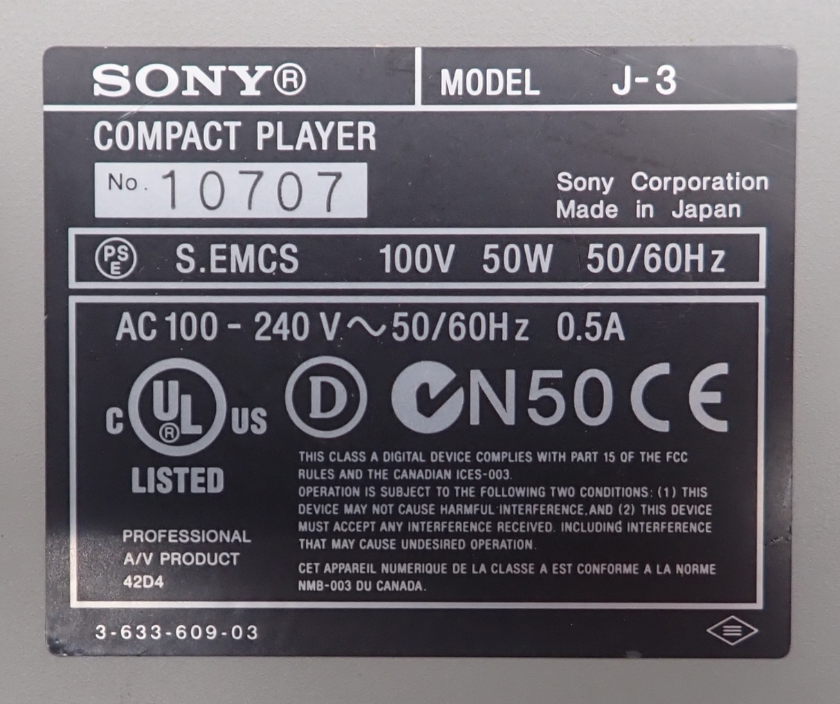 Sony J-3 Compact Multi-Format Tape Player SDI DigiBeta Player Betacam  BetacamSP8