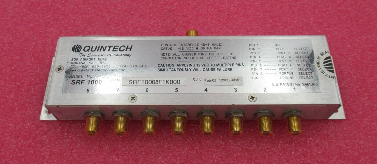 Quintech SRF 1000 Steuerschnittstelle D-9 Stecker Breitband RF Relaisschalter Satellit