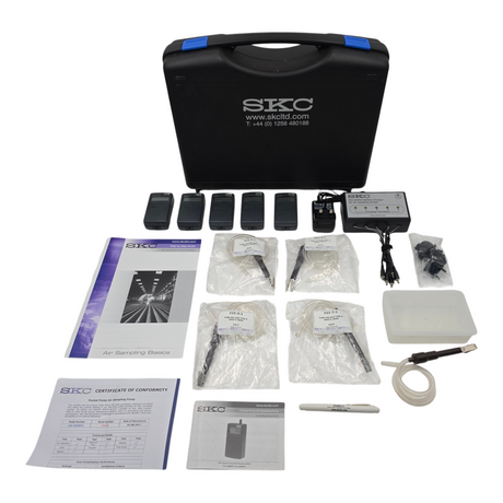 SKC 210 1002MTX Pocket Air Sampling Pump Kit of 4 + 1 Faulty with 5 Unit Charger0