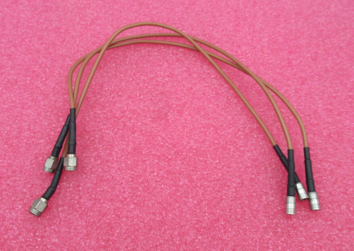 Konvolut 3 x Huber &amp; Suhner HF-Koaxialkabel, braun, 300 mm, SMA-Stecker auf MCX-Buchse